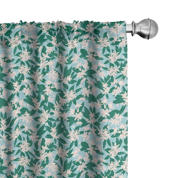 Ambesonne Floral Curtains, Small Flowers Foliage Art, Pair of 28"x84", Jade Green Pale Salmon