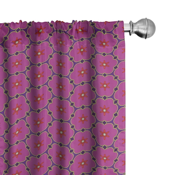 Ambesonne Floral Curtains, Small Squares Flower Motifs, Pair of 28"x95", Dark Magenta Quartz