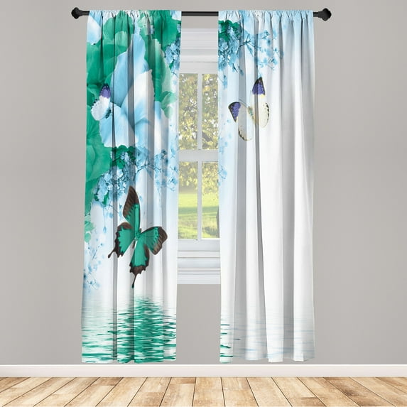Ambesonne Floral Curtains, Spa Themed Butterfly Lily, Pair of 28"x95", Almond Green