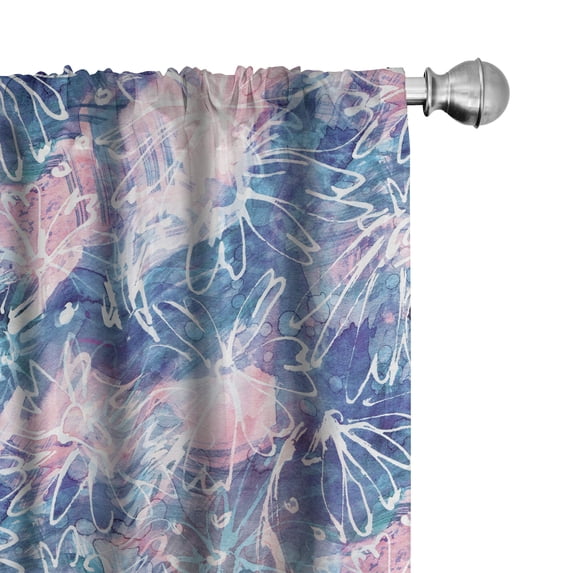 Ambesonne Floral Curtains, Splashes Vintage Flowers, Pair of 28"x63", Slate Blue and Soft Pink
