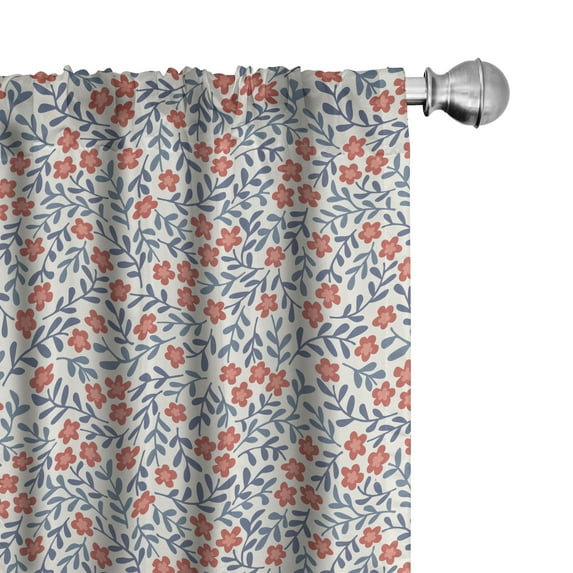 Ambesonne Floral Curtains, Spring Imagery Vintage, Pair of 28"x84", Cadet Blue Coral Cream
