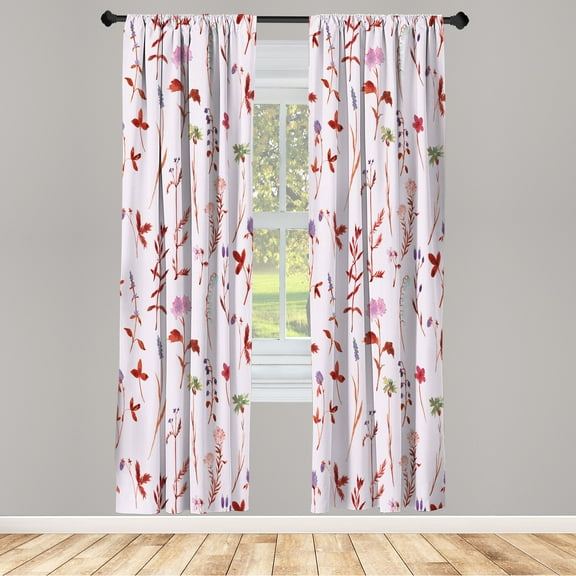 Ambesonne Floral Curtains, Spring Season Botany Artwork, Pair of 28"x63", Dark Salmon