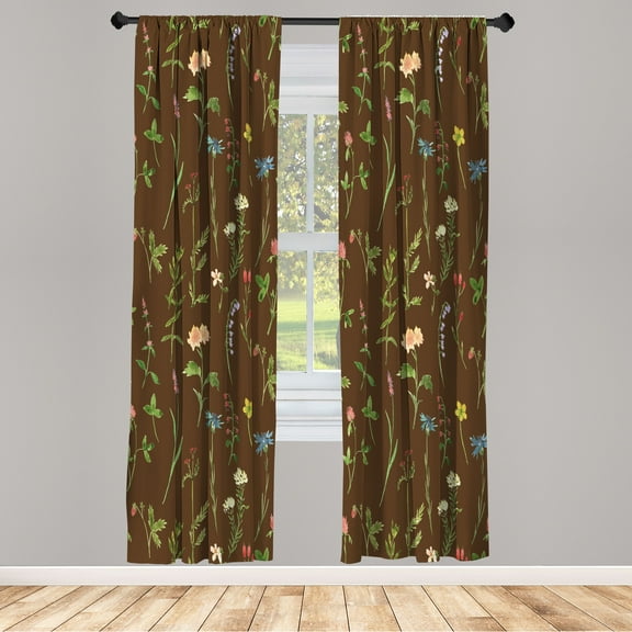 Ambesonne Floral Curtains, Spring Season Botany Artwork, Pair of 28"x63", Lime Green