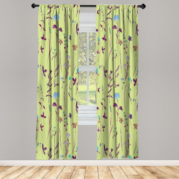 Ambesonne Floral Curtains, Spring Season Botany Artwork, Pair of 28"x63", Pale Green