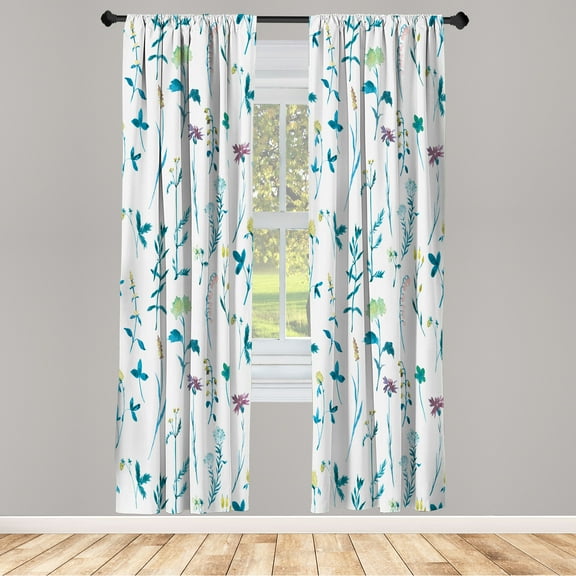Ambesonne Floral Curtains, Spring Season Botany Artwork, Pair of 28"x63", Petrol Blue