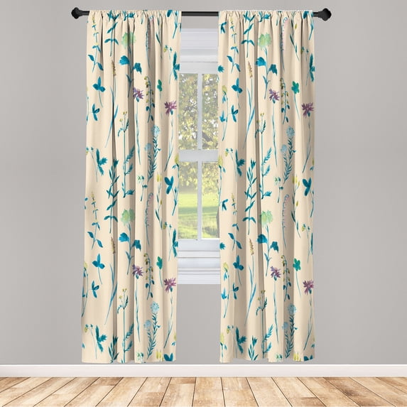 Ambesonne Floral Curtains, Spring Season Botany Artwork, Pair of 28"x63", Sea Blue