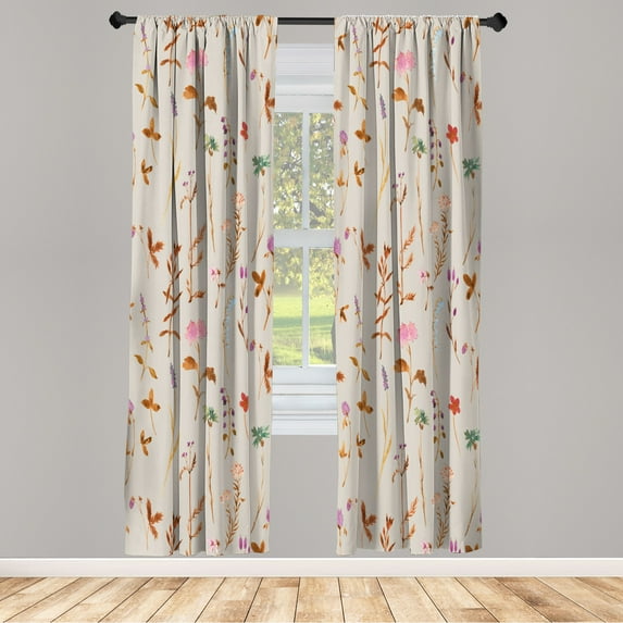 Ambesonne Floral Curtains, Spring Season Botany Artwork, Pair of 28"x84", Beige Amber