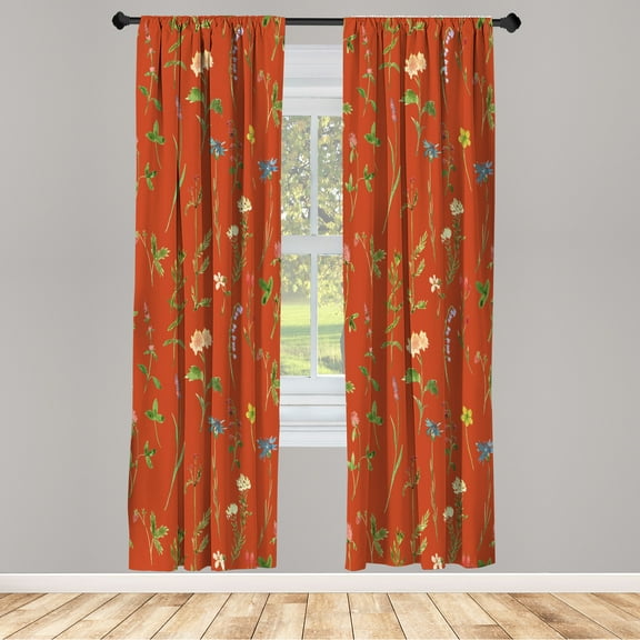 Ambesonne Floral Curtains, Spring Season Botany Artwork, Pair of 28"x84", Burnt Orange