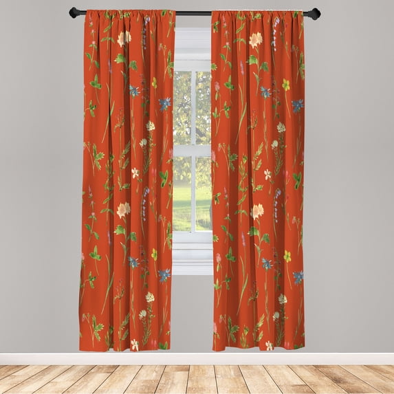 Ambesonne Floral Curtains, Spring Season Botany Artwork, Pair of 28"x84", Burnt Orange