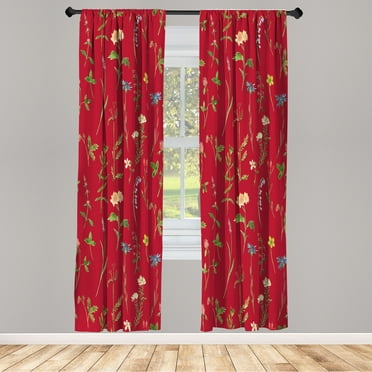 Ambesonne Floral Curtains, Spring Season Botany Artwork, Pair of 28"x84", Dark Coral