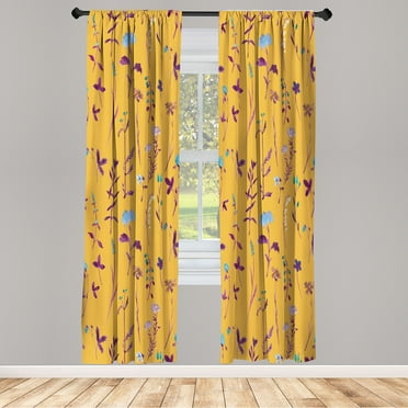 Ambesonne Floral Curtains, Spring Season Botany Artwork, Pair of 28"x84", Pale Orange