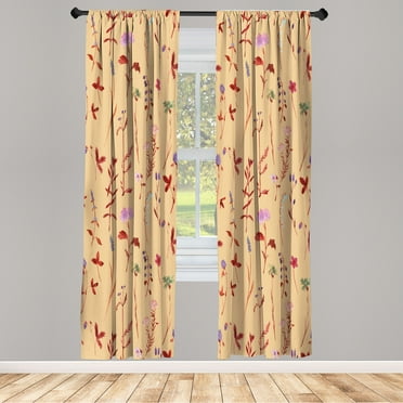 Ambesonne Floral Curtains, Spring Season Botany Artwork, Pair of 28"x84", Peach Ruby