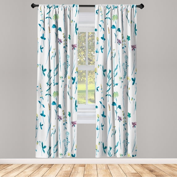 Ambesonne Floral Curtains, Spring Season Botany Artwork, Pair of 28"x84", Petrol Blue