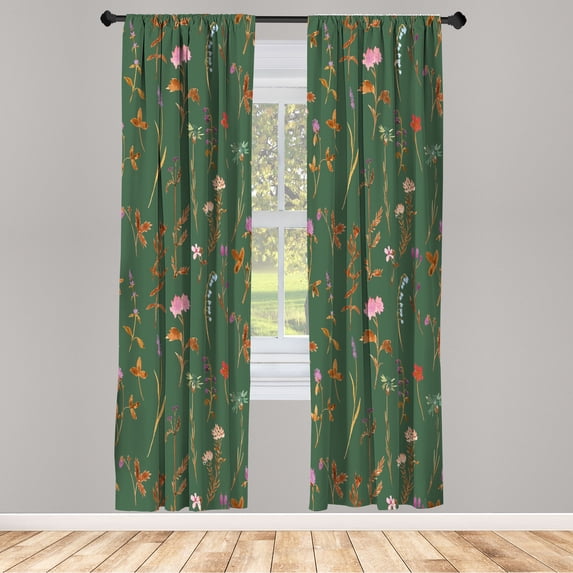 Ambesonne Floral Curtains, Spring Season Botany Artwork, Pair of 28"x84", Reseda Green