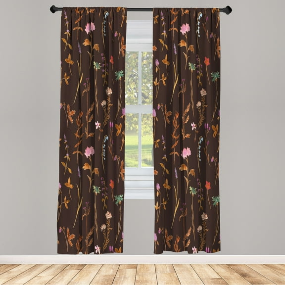 Ambesonne Floral Curtains, Spring Season Botany Artwork, Pair of 28"x95", Brown Ginger