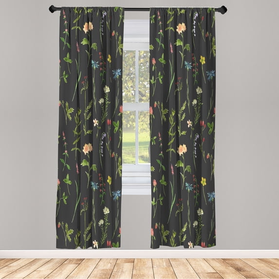 Ambesonne Floral Curtains, Spring Season Botany Artwork, Pair of 28"x95", Charcoal Grey