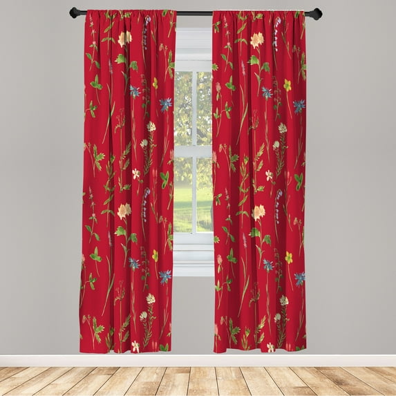 Ambesonne Floral Curtains, Spring Season Botany Artwork, Pair of 28"x95", Dark Coral