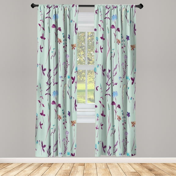 Ambesonne Floral Curtains, Spring Season Botany Artwork, Pair of 28"x95", Pale Blue