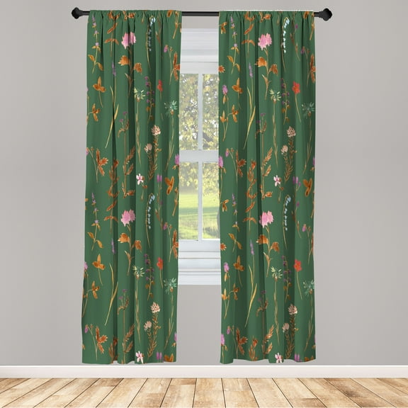 Ambesonne Floral Curtains, Spring Season Botany Artwork, Pair of 28"x95", Reseda Green