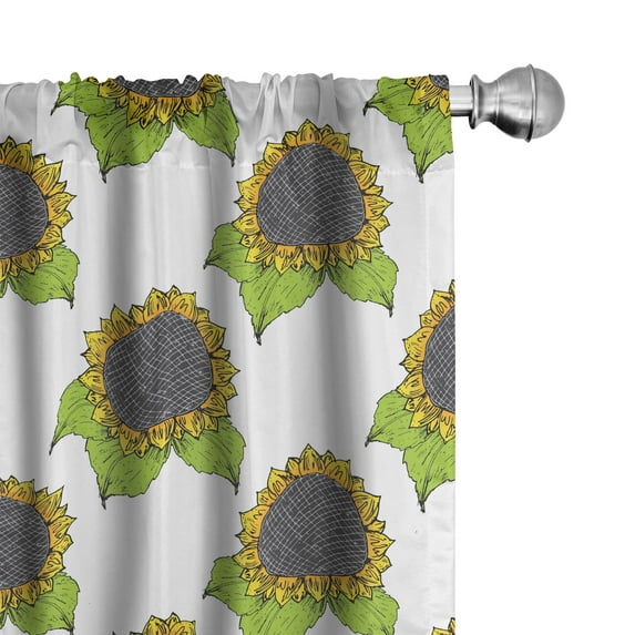 Ambesonne Floral Curtains, Spring Sunflower Sketch, Pair of 28"x95", Apple Green Dark Taupe