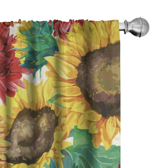 Ambesonne Floral Curtains, Sunflowers and Gerbera Art, Pair of 28"x84", Earth Yellow and Dark Fuchsia