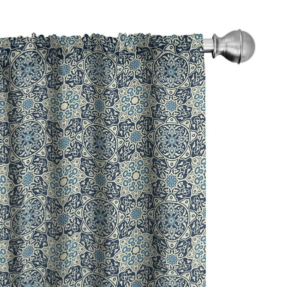 Ambesonne Floral Curtains, Traditional, Pair of 28"x95", Dark Blue Cream