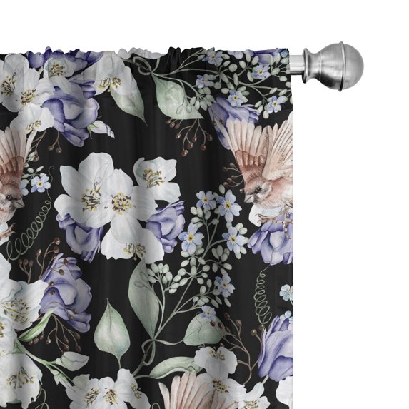 Ambesonne Floral Curtains, Tulips Cherry Flowers Birds, Pair of 28"x63", Lavender Blue Multicolor
