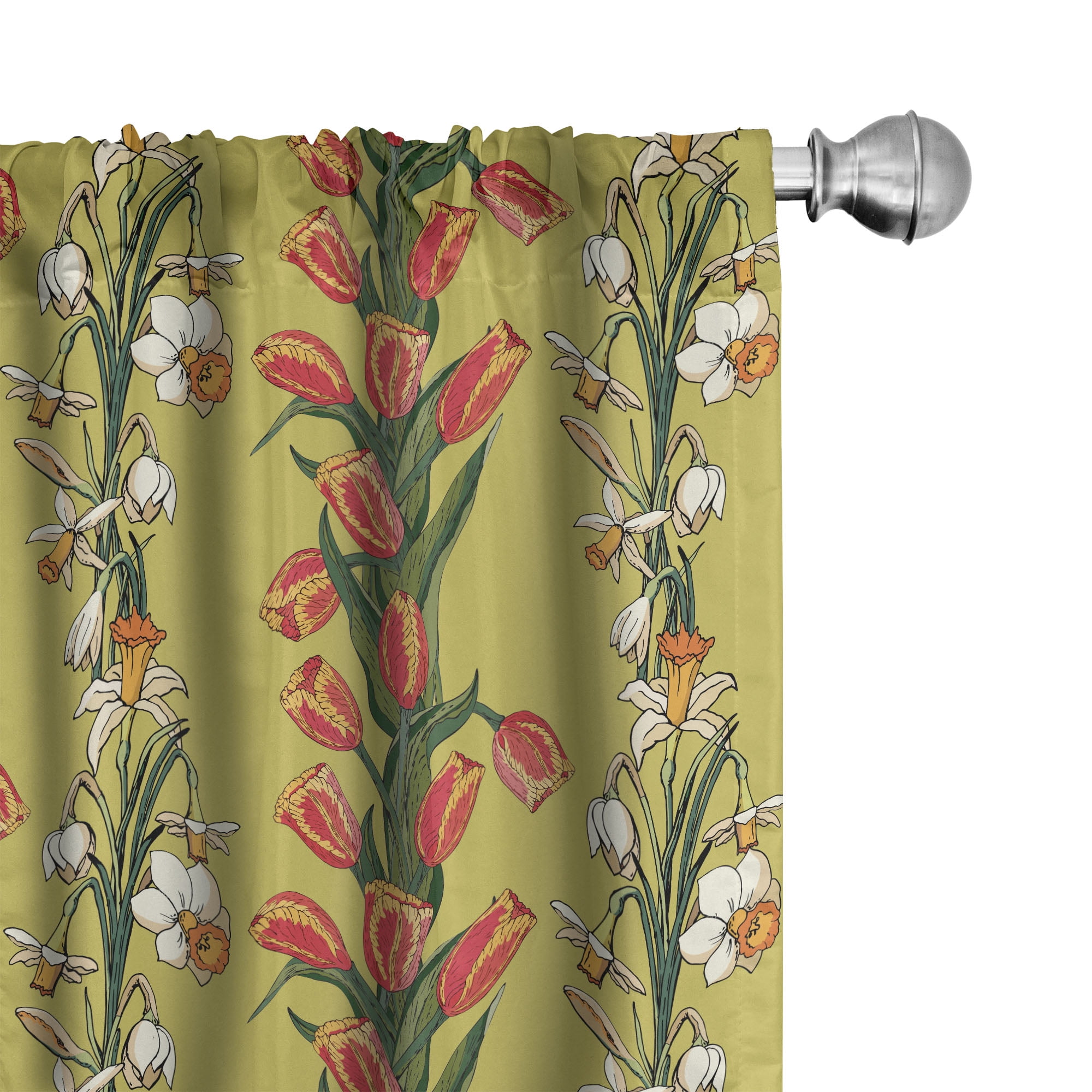 Khaki Multicolor Floral Polyester Rod Pocket Curtain Panels