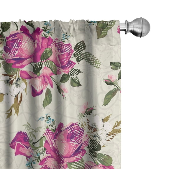 Ambesonne Floral Curtains, Valentine Rose Flowers Plot, Pair of 28"x95", Pale Fuchsia and Sepia