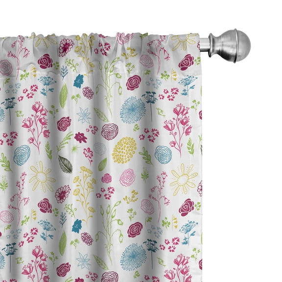 Ambesonne Floral Curtains, Various Flowers Plain Back, Pair of 28"x63", Raspberry and Lime Green