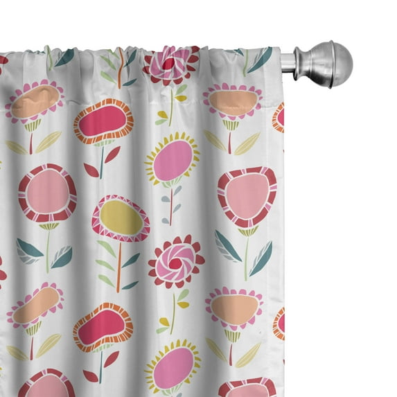 Ambesonne Floral Curtains, Vibrant and Doodle Style, Pair of 28"x95", Multicolor