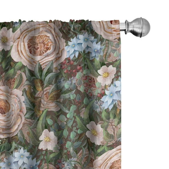 Ambesonne Floral Curtains, Victorian English Roses Art, Pair of 28"x63", Reseda Green and Cinnamon