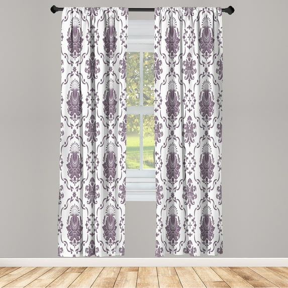Ambesonne Floral Curtains, Victorian Floral Art Pattern, Pair of 28"x63", Eggplant