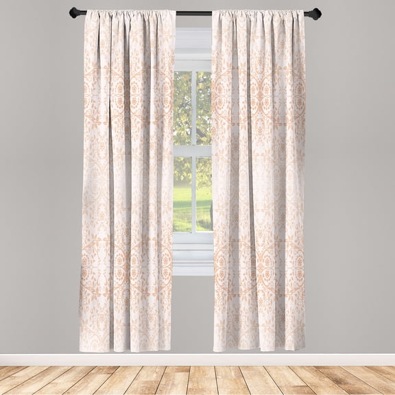 Ambesonne Floral Curtains, Victorian Lace Flowers Print, Pair of 28"x95", White Campagne