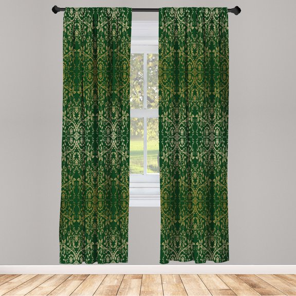 Ambesonne Floral Curtains, Victorian Print Lace Flowers, Pair of 28"x63", Hunter Green