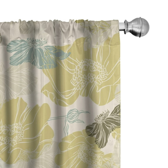 Ambesonne Floral Curtains, Vintage Flowers Simplified, Pair of 28"x95", Pale Yellow Green and Grey