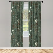Ambesonne Floral Curtains, Vintage Garden Botanical Art, Pair of 28"x63", Peacock Green