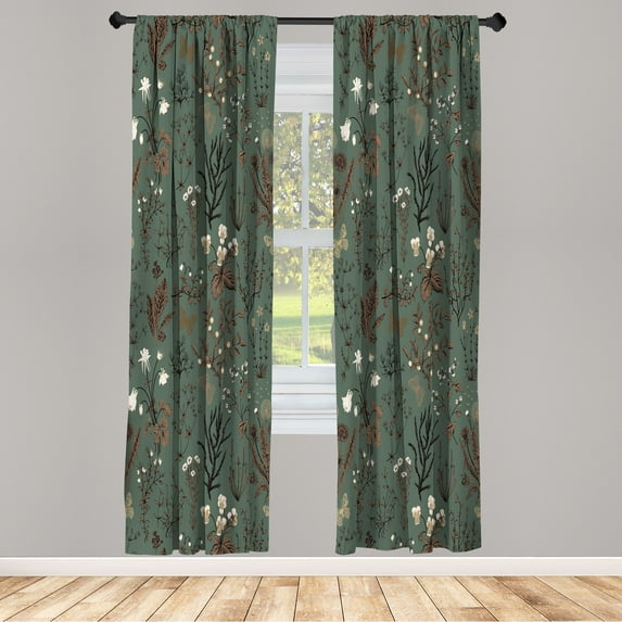 Ambesonne Floral Curtains, Vintage Garden Botanical Art, Pair of 28"x84", Peacock Green