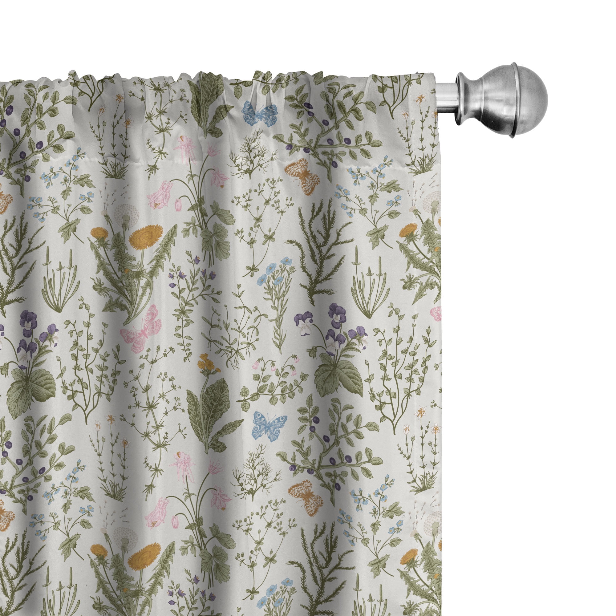 Vintage Floral Botanical Print Blue Microfiber Curtain Panels