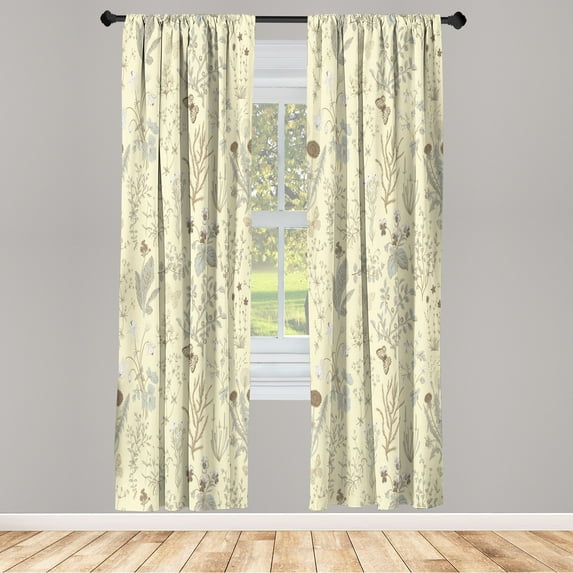Ambesonne Floral Curtains, Vintage Garden Print Classic, Pair of 28"x63", Cream Ecru
