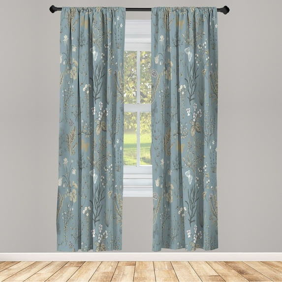 Ambesonne Floral Curtains, Vintage Garden Print Classic, Pair of 28"x84", Dark Cadet Blue
