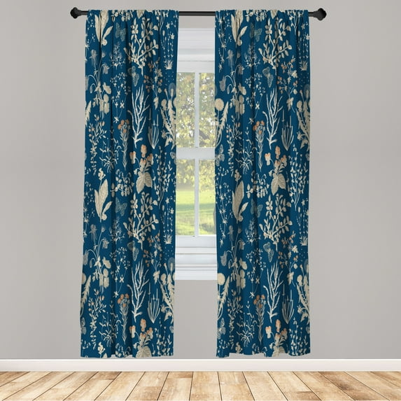 Ambesonne Floral Curtains, Vintage Garden Print Classic, Pair of 28"x84", Dark Sky