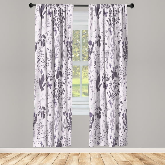 Ambesonne Floral Curtains, Vintage Garden Print Classic, Pair of 28"x84", Purple Grey