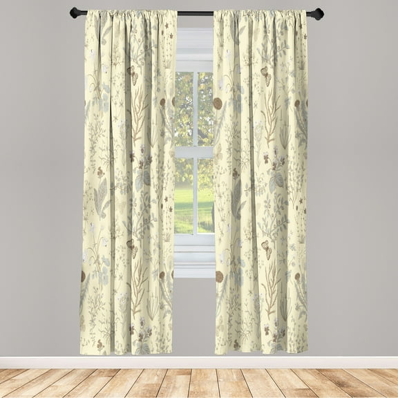 Ambesonne Floral Curtains, Vintage Garden Print Classic, Pair of 28"x95", Cream Ecru