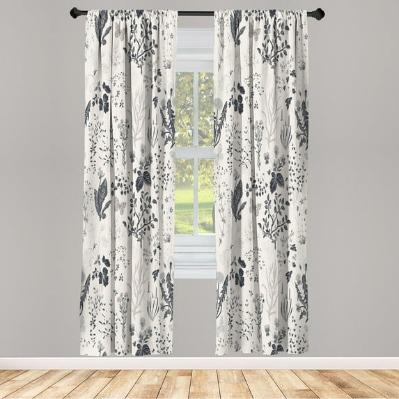 Ambesonne Floral Curtains, Vintage Garden Print Classic, Pair of 28"x95", Dark Grey