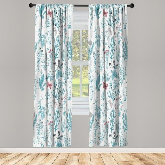 Ambesonne Floral Curtains, Vintage Garden Print Classic, Pair of 28"x95", Dark Turquoise