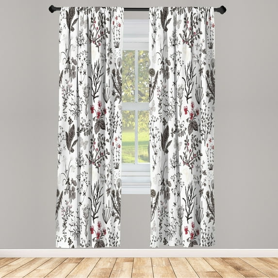 Ambesonne Floral Curtains, Vintage Garden Print Classic, Pair of 28"x95", Pale Maroon