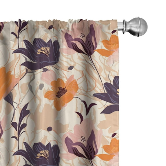 Ambesonne Floral Curtains, Vintage Poppy Flowers Garden, Pair of 28"x95", Orange Blush Seal Brown