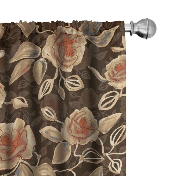 Ambesonne Floral Curtains, Vintage Romantic Roses Print, Pair of 28"x95", Ecru Ginger Brown