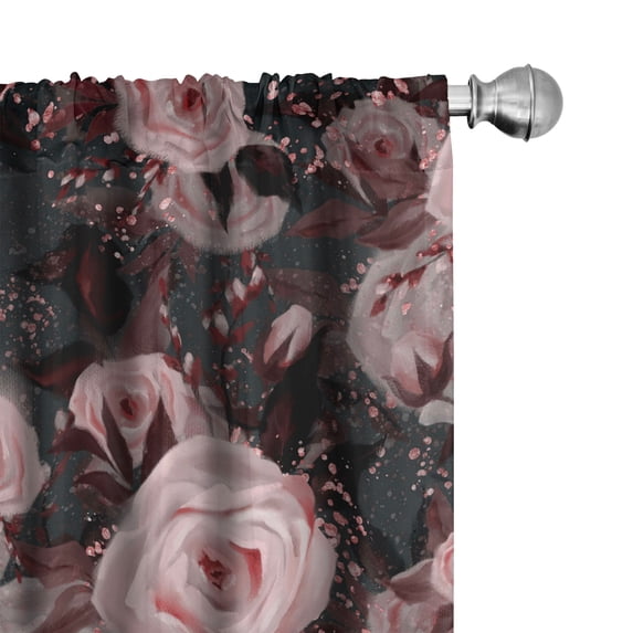 Ambesonne Floral Curtains, Vintage Roses Pastel Print, Pair of 28"x95", Pale Redwood and Dark Grey